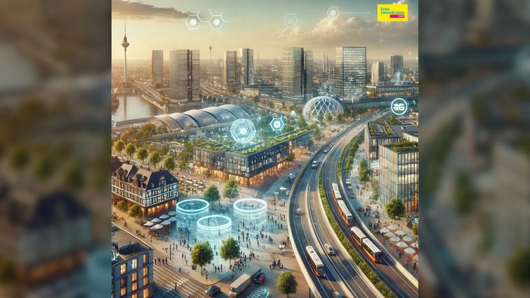 KI-Zukunftsvision, FDP, Das Bild wurde mit Künstlicher Intelligenz auf Basis des Parteiprogramms generiert.