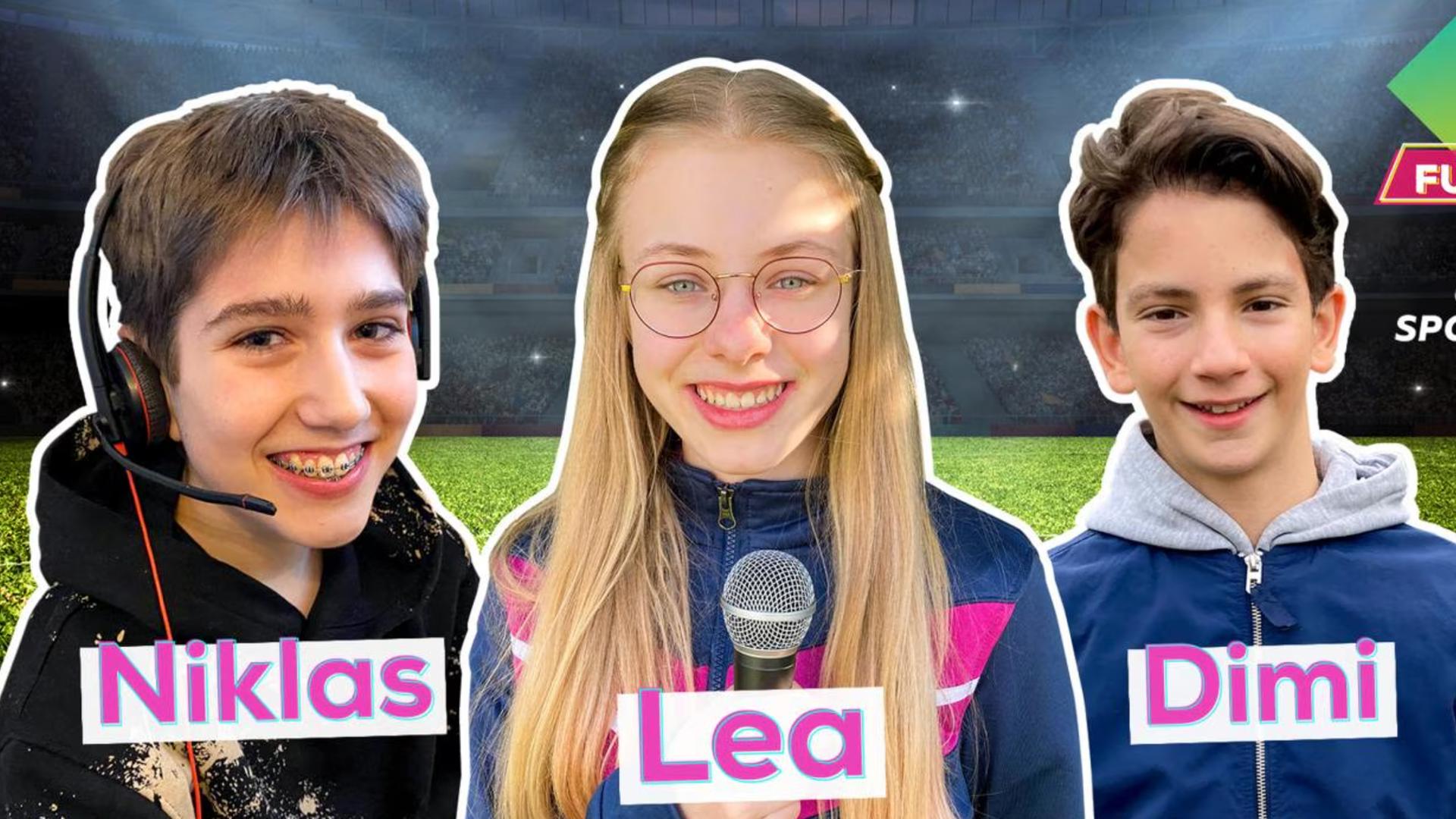 KiKA Live Fussball: Niklas, Lea und Dimi (v.l.n.r.) (Screenshot)