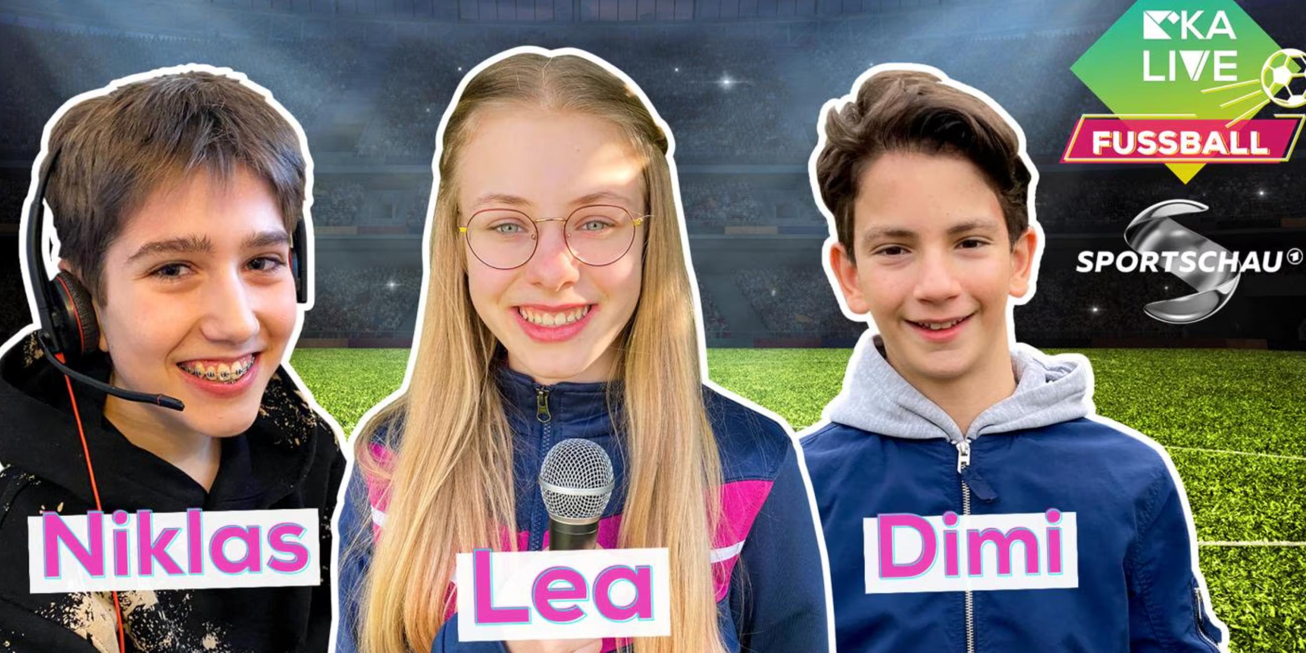 KiKA Live Fussball: Niklas, Lea und Dimi (v.l.n.r.) (Screenshot)