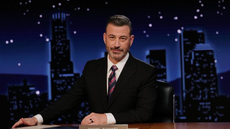 This image released by Disney shows Jimmy Kimmel hosting his late night show "Jimmy Kimmel Live!" in Los Angeles