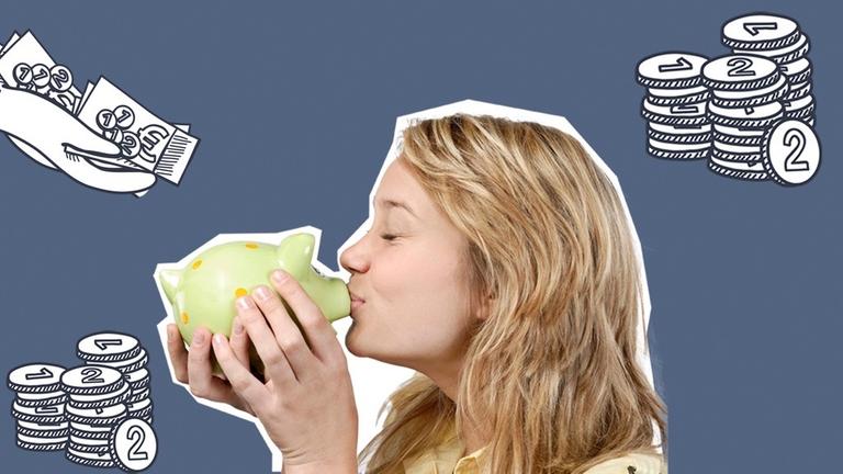 Mädchen küsst Sparschwein