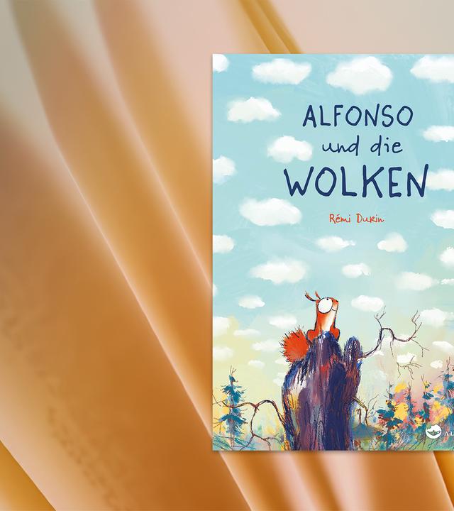 Auf dem Cover des Kinderbuches sieht man die Illustration eines Eichhörnchens, welches auf einem Baumstumpf sitzt und in den Himmel schaut.