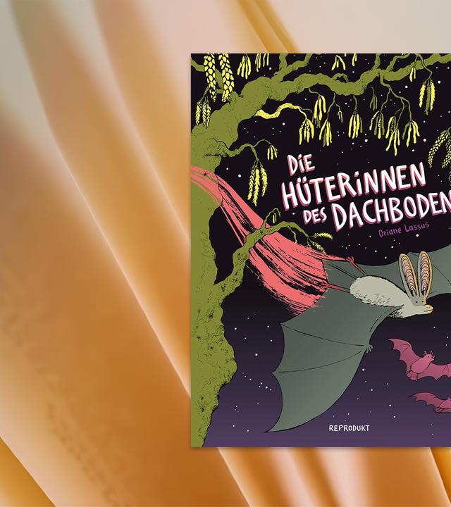 Auf dem Cover des Kinderbuches sieht man die Illustration von Fledermäusen, die durch die Nacht fliegen.