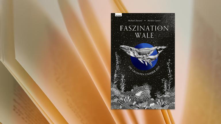 Auf dem Cover des Kinderbuches sieht man die Illustration zweier Wale vor schwarzem Hintergrund.