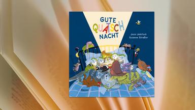 Auf dem Umschlag eines Kinderbuchs ist ein gemaltes Bild von einem Kind, das in einem Bett liegt, und mit einer Taschenlampe den Titel des Buches anleuchtet, zu sehen. Auf dem Bett liegen noch ganz viele Tiere in bunten Klamotten.
