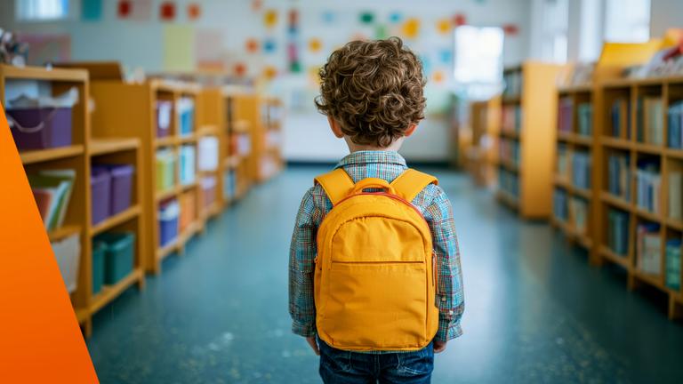 Kleiner Junge trägt gelben Rucksack, von hinten: In Weimar schließen Kitas, weil Kinder fehlen.
