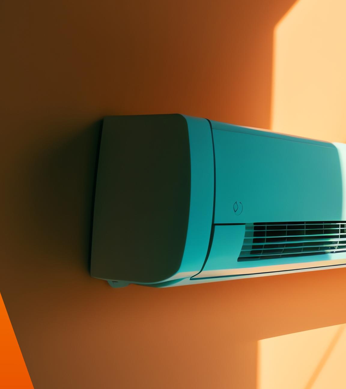 Klimaanlage an oranger Zimmerwand