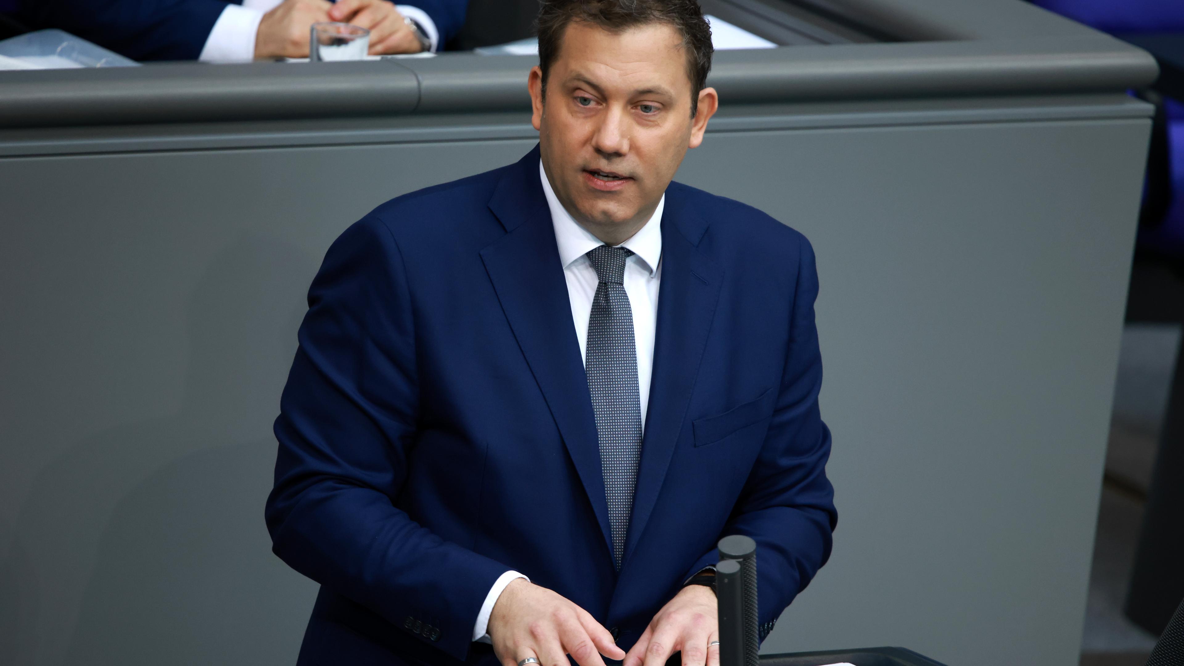 German Finance Minister Lars Klingbeil speaks during a session of the German parliament 'Bundestag' to present the draft budget for 2025, in Berlin, Germany, 08 July 2025.