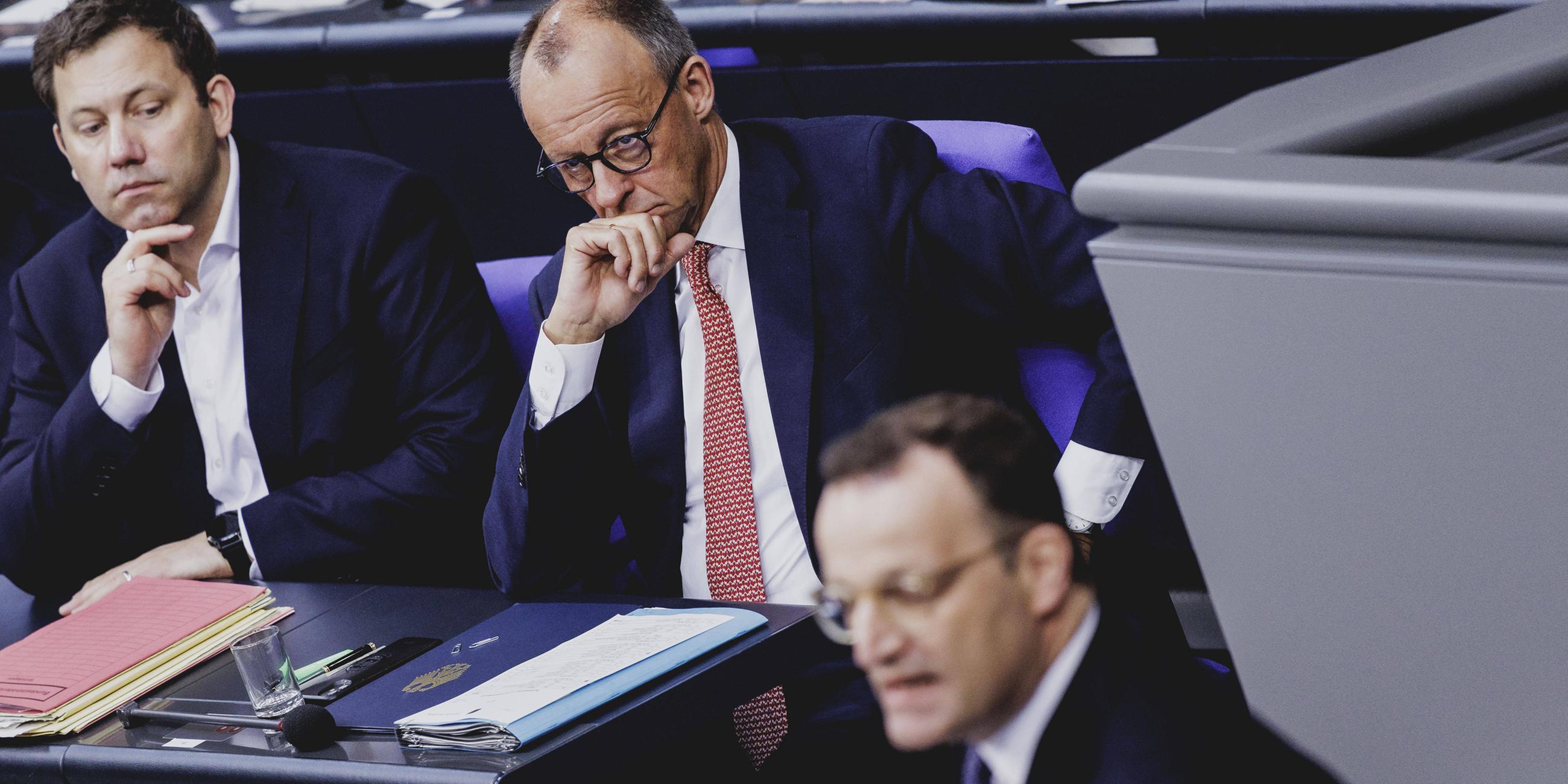 Lars Klingbeil, Friedrich Merz und Jens Spahn