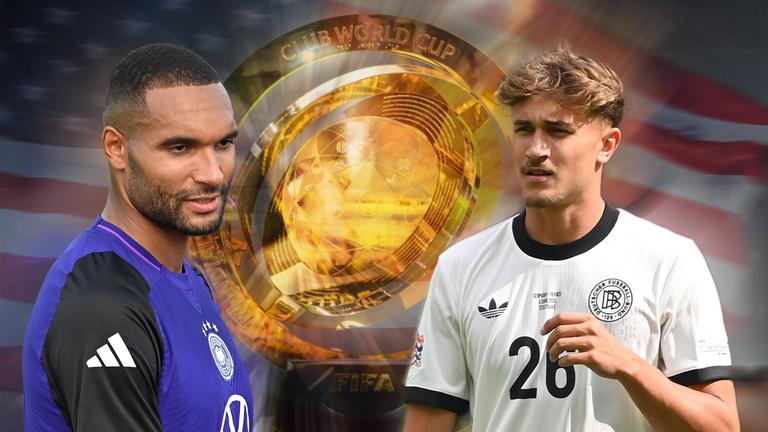 Fotomontage: FC Bayern München beim Fifa Club World Cup 2025 in den USA vom 15.06.-14.07.2025 mit Jonathan Tah und Tom Bischof.