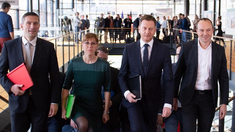 Martin Dulig, Katja Meier, Michael Kretschmer und Wolfram Günther