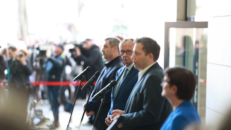 Markus Söder, Friedrich Merz, Lars Klingbeil und Saskia Esken (vl)