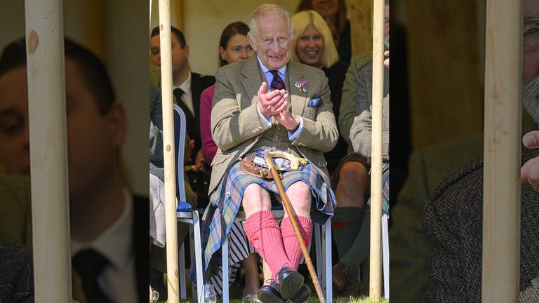 König Charles war zu Besuch in Schottland. Traditionell im schottischen Kilt hat er sich dort die "Mey Highland Games" angeschaut. Das Spektakel hat ihm sichtlich gefallen. (04.08.2025)