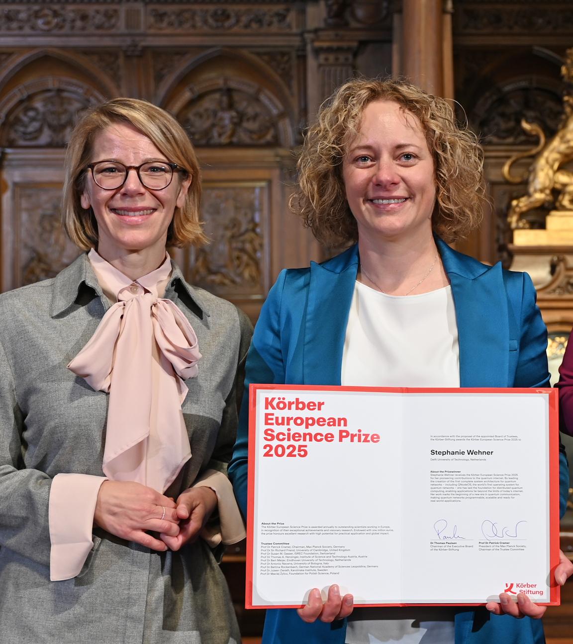 Eva Nemela (l-r), Vorstand der Körber-Stiftung, Stephanie Wehner, deutsche Informatikerin und Quantenphysikerin, und Katharina Fegebank (Bündnis 90/Die Grünen).