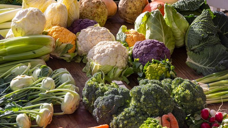 Verschiedene Kohlsorten auf einem Wochenmarkt