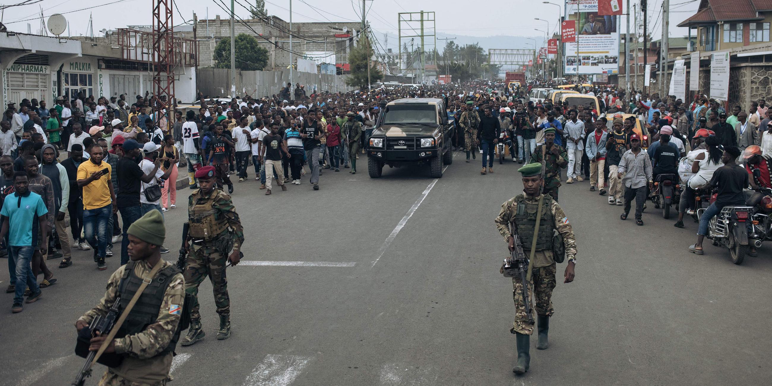 Militrpräsenz auf den Straßen von Goma, Kongo