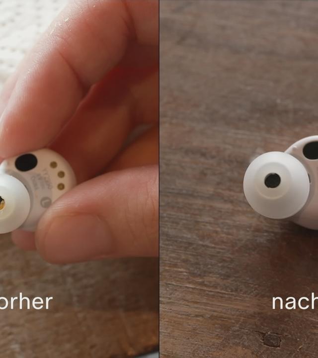 In-Ear-Kopfhörer vor und nach der Reinigung