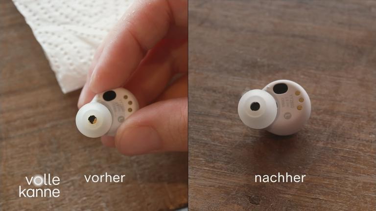 In-Ear-Kopfhörer vor und nach der Reinigung