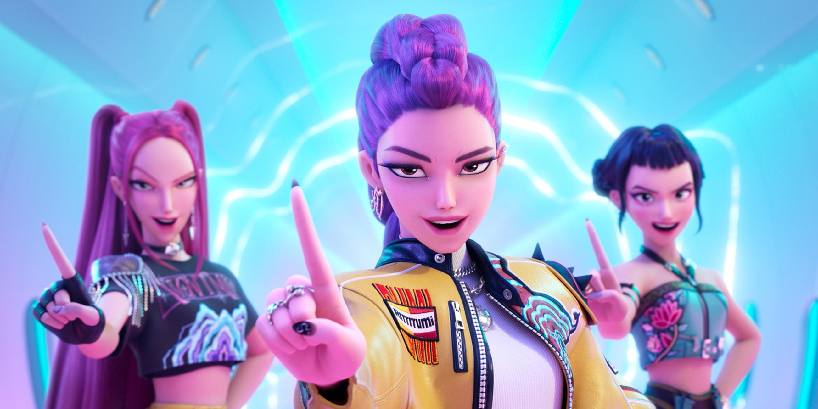ira (Stimme von May Hong, l-r), Rumi (Stimme von Arden Cho) und Zoey (Stimme von Ji-Young Yoo) - eine Szene aus «KPop Demon Hunters» (undatiert). 