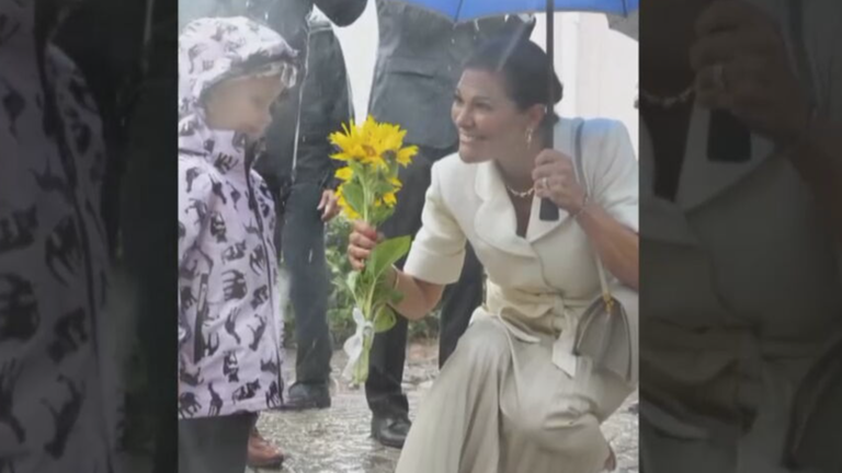 Prinzessin Victoria von Schweden zeigt sich bei einer Stadtfeier ganz lässig und unbeeindruckt vom einsetzenden Regen mit Regenschirm. (25.08.2025)