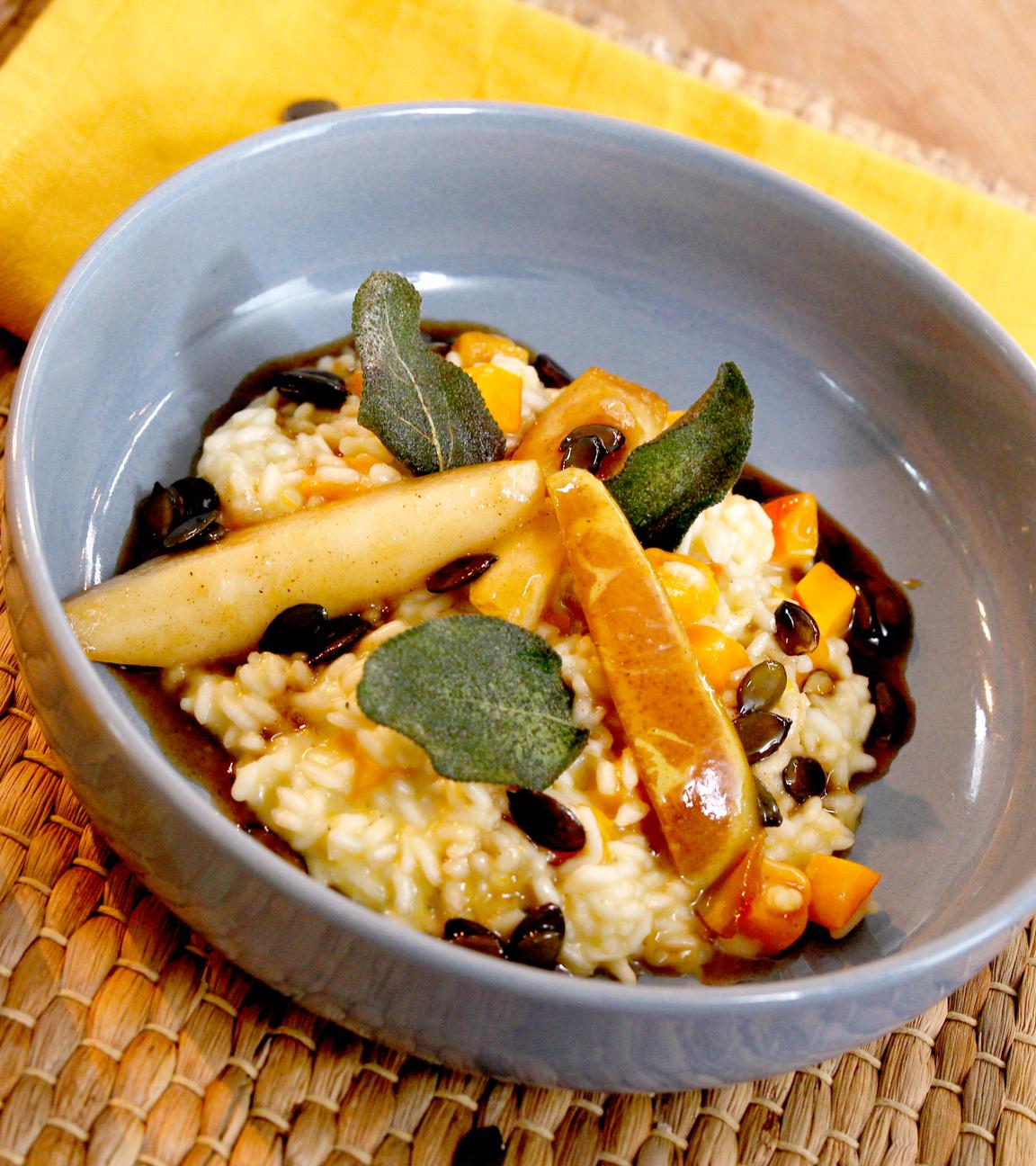Kürbis Risotto mit Birnen