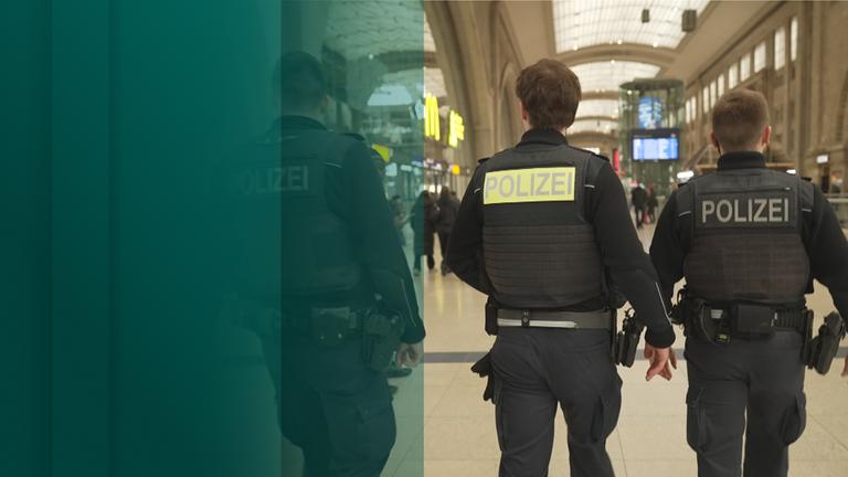 Polizisten am Leipziger Hauptbahnhof