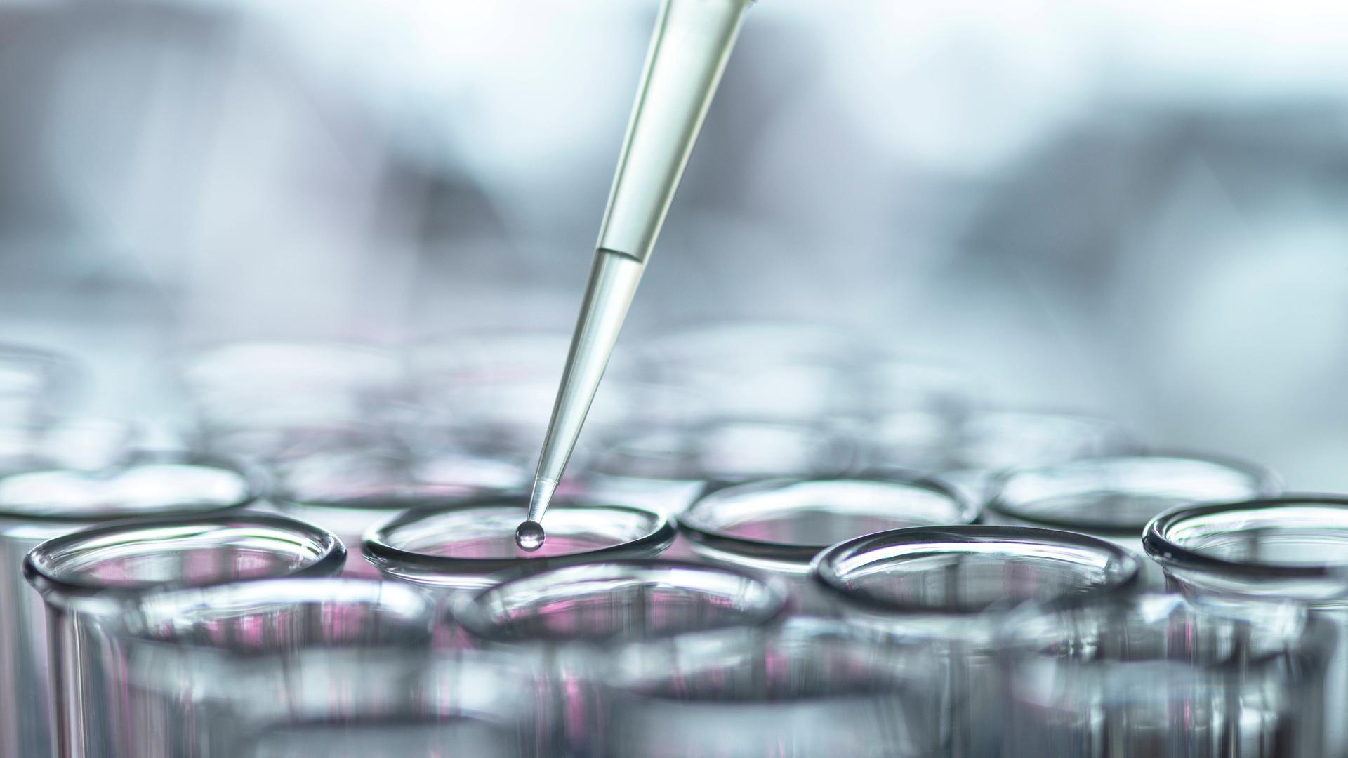 Eine Pipette über Reagenzgläsern