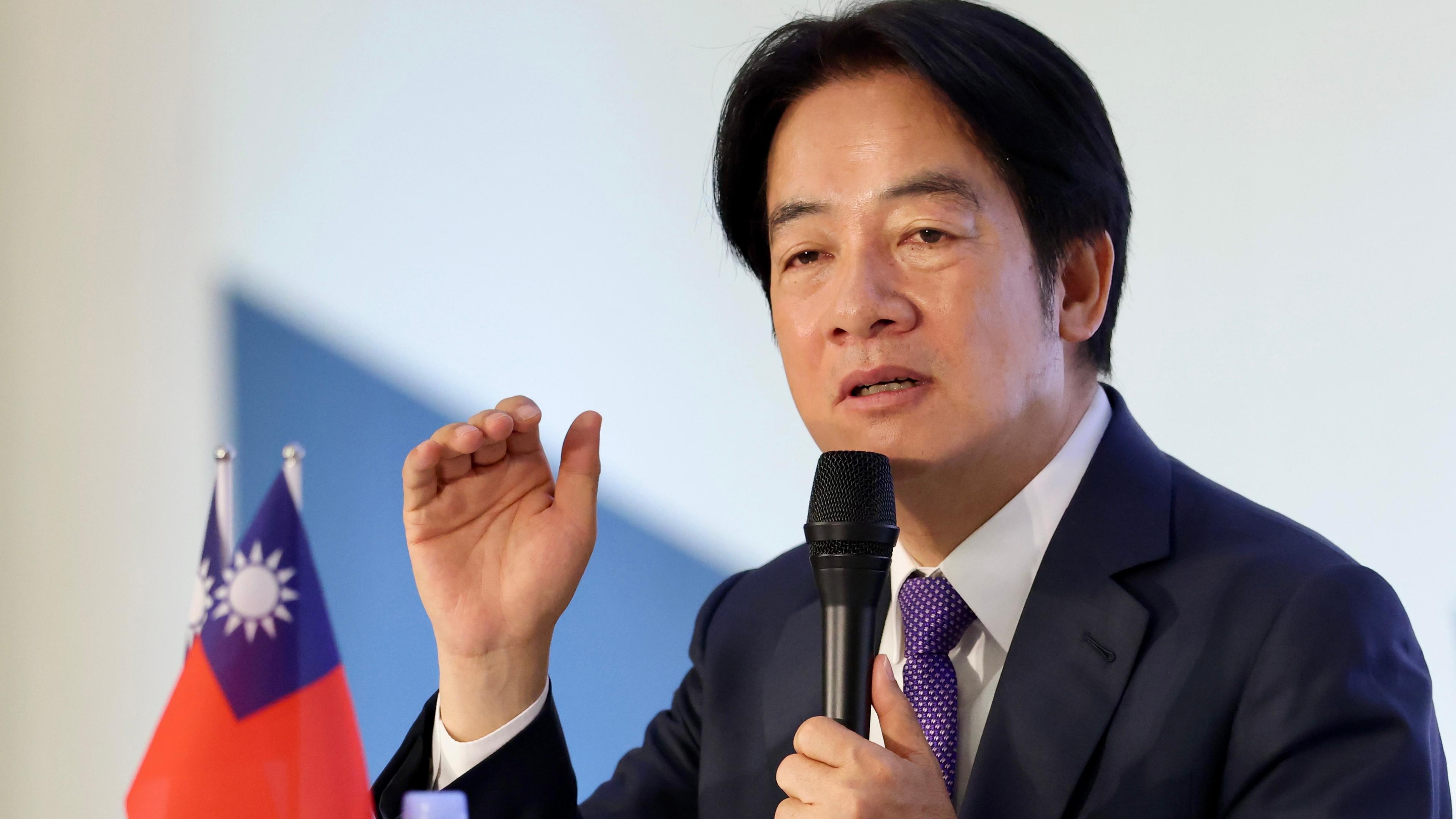Taiwan DPP PresidentiTaiwans Vizepräsident und regierender Präsidentschaftskandidat der Demokratischen Fortschrittspartei für die Wahl 2024 William Lai (Lai Ching-te) spricht während einer Pressekonferenz in Taipeh, Taiwan, am 9. 1. 2024.al and Vice Presidential candidate press conference