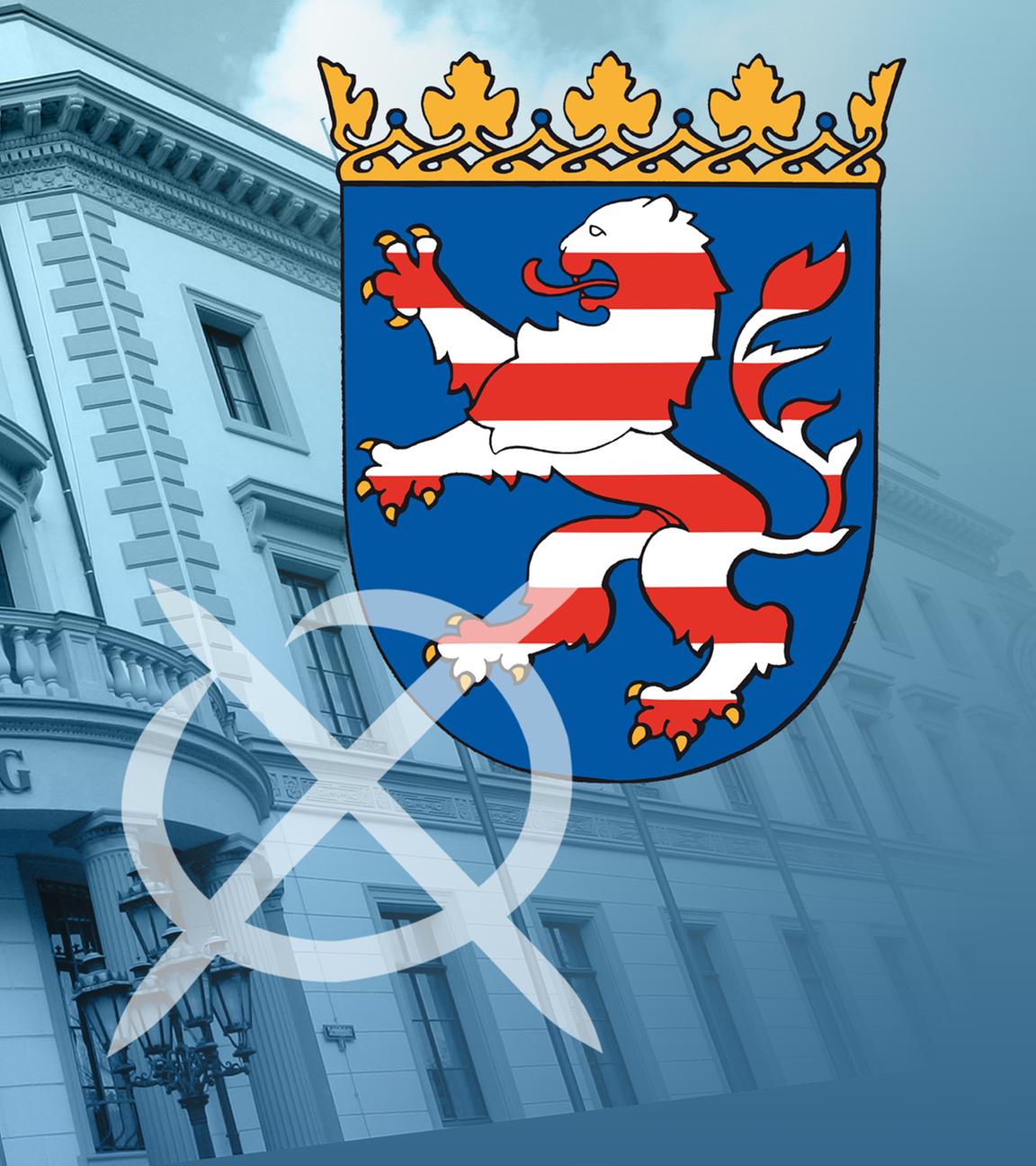 Wahl in Hessen 2023: Landtag und Wappen Hessen