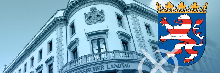 Wahl in Hessen 2023: Landtag und Wappen Hessen