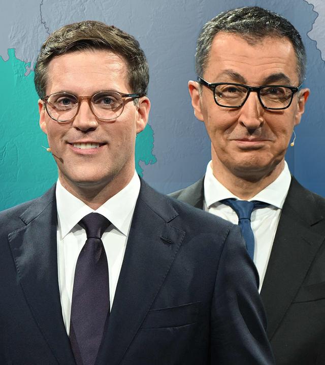 Links der CDU-Spitzenkandidat Manuel Hagel, rechts der Grünen-Spitzenkandidat Cem Özdemir.