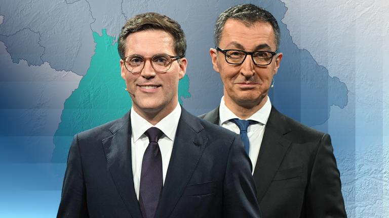 Links der CDU-Spitzenkandidat Manuel Hagel, rechts der Grünen-Spitzenkandidat Cem Özdemir.