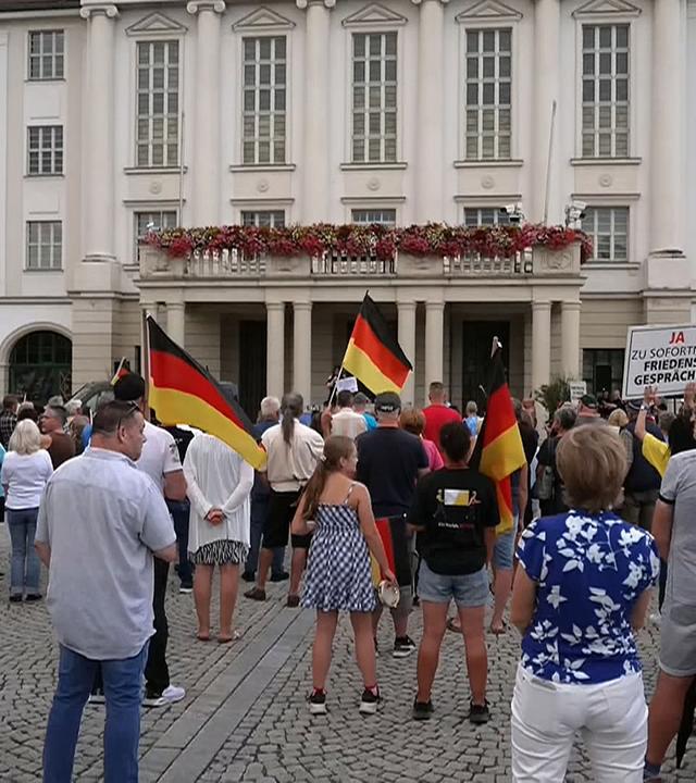 Demonstrierende mit Deutschlandfahnen