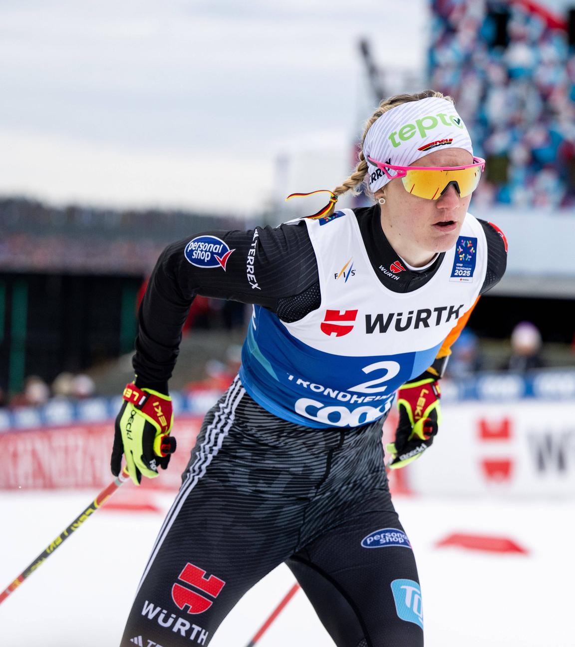 Langläuferin Victoria Carl am 07.03.2026 bei der Nordischen Ski-Weltmeisterschaft in Trondheim, Norwegen.