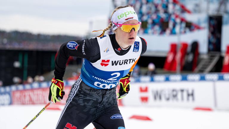Langläuferin Victoria Carl am 07.03.2026 bei der Nordischen Ski-Weltmeisterschaft in Trondheim, Norwegen.