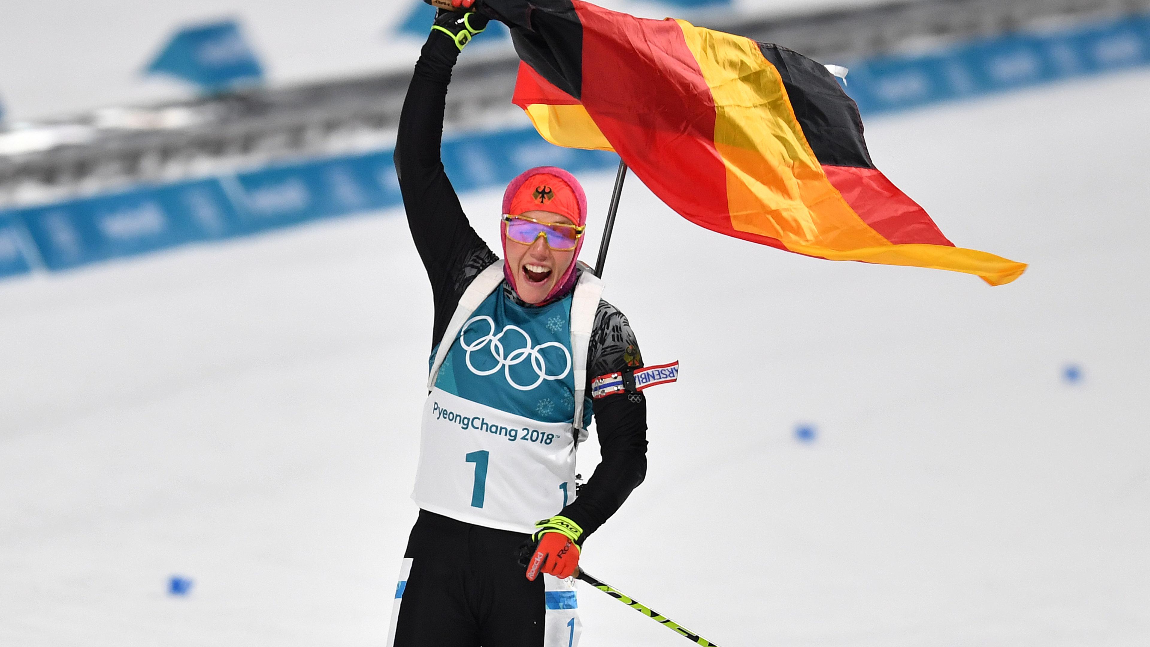 Zieleinlauf mit der deutschen Flagge 