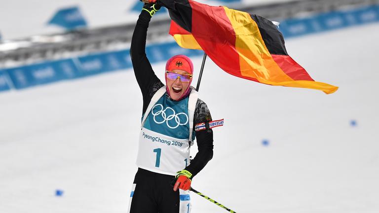 Zieleinlauf mit der deutschen Flagge 