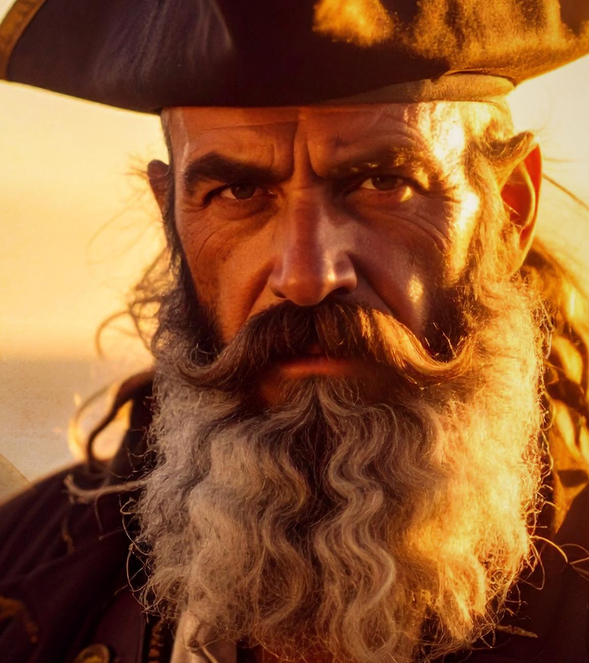 Collage: John Ward, ein älterer Mann mit einem Dreispitz als Kopfbedeckung, schaut mit ernstem Blick zur Seite.