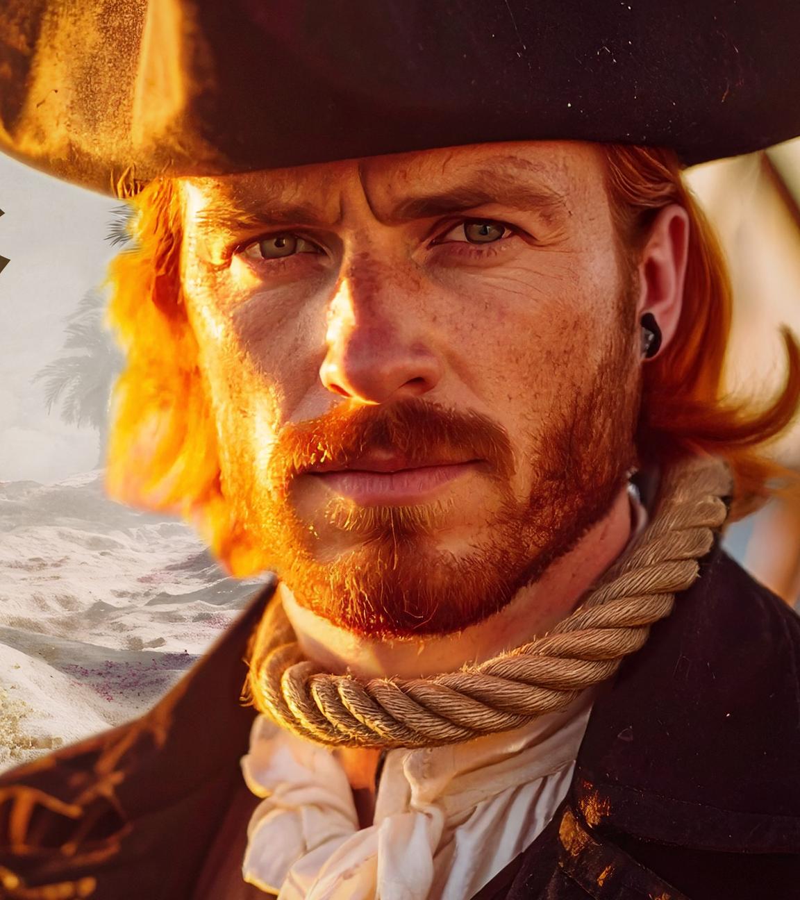 Collage: William Kidd steht an Bord eines Schiffes.