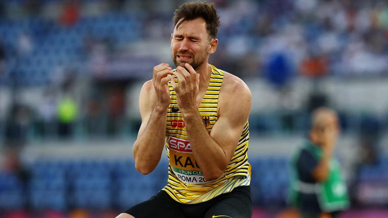 Niklas Kaul nach seinem gescheiterten letzten Versuch beim Hochsprung.