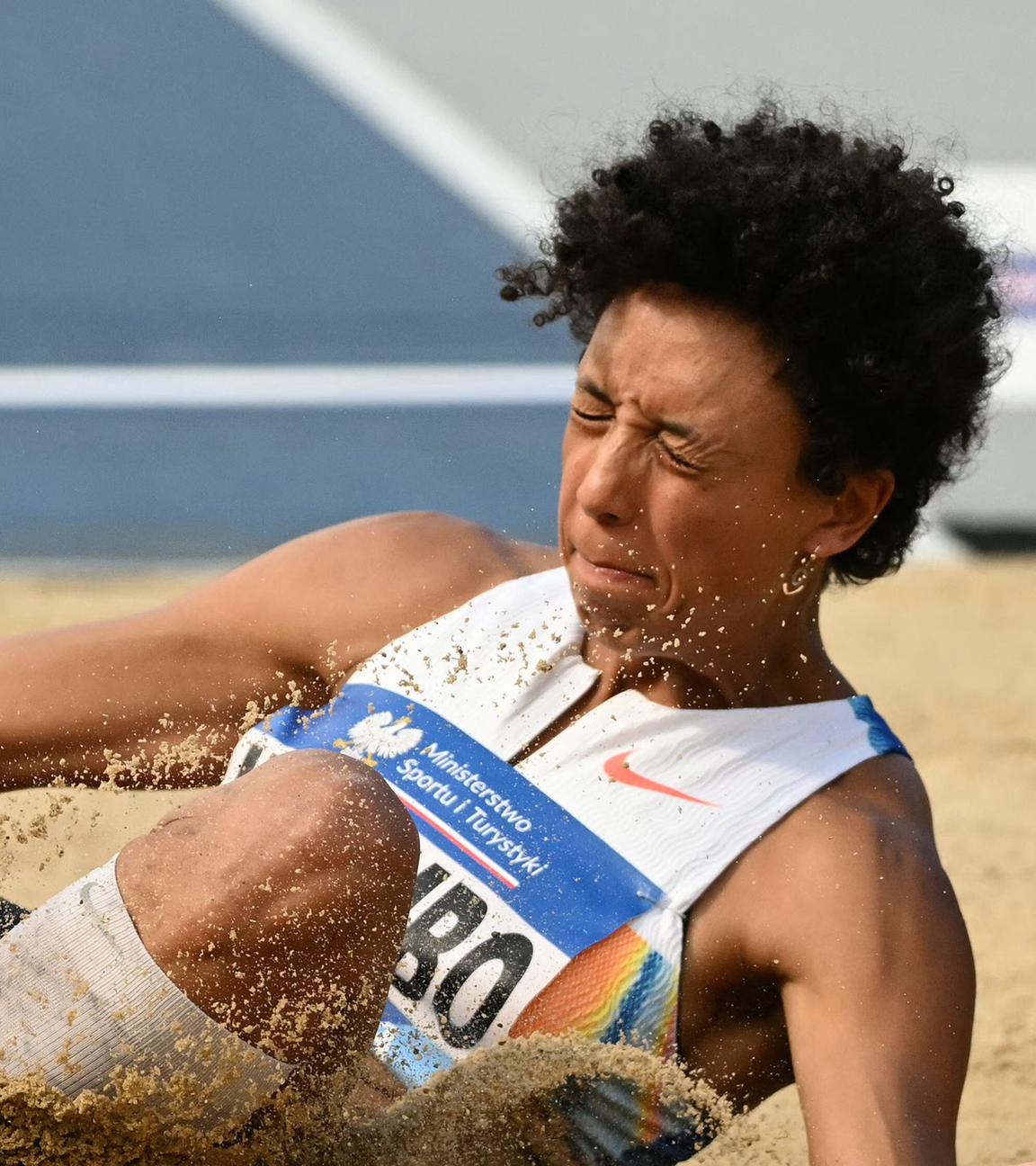 Malaika Mihambo nimmt am Frauen-Weitsprung-Finale des Silesia Diamond League Leichtathletik-Meetings im Stadion Śląski teil.