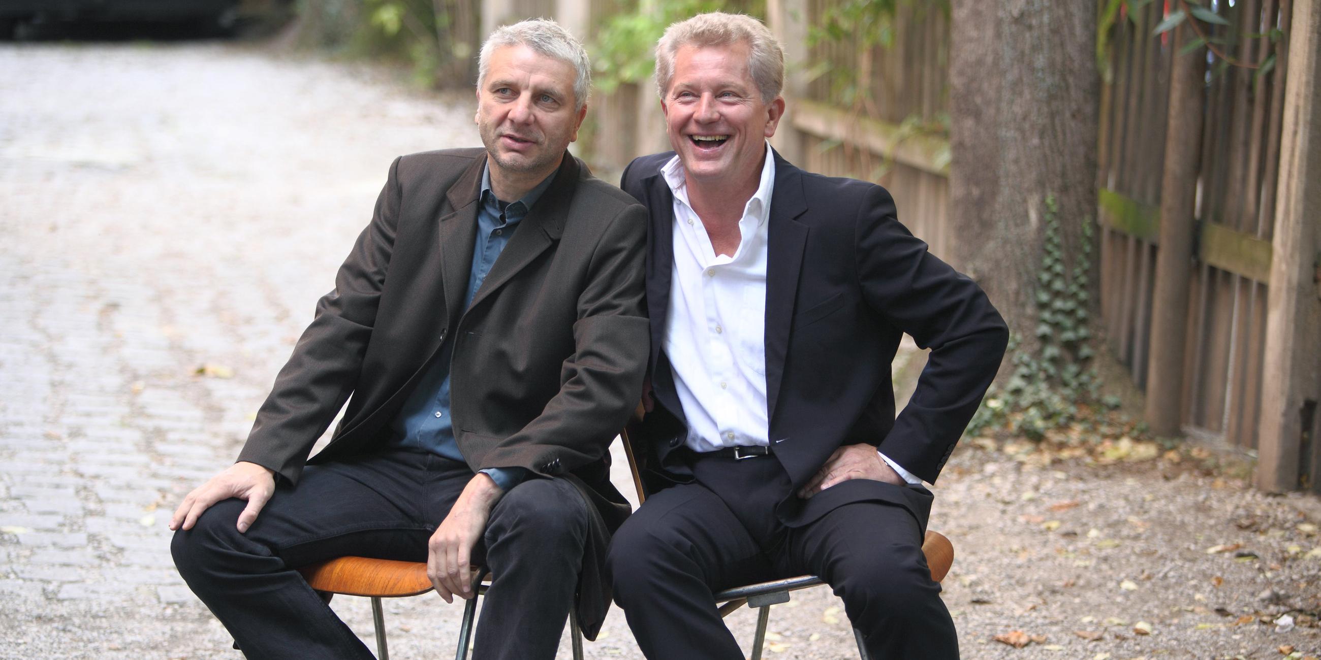 Die Schauspieler Udo Wachtveitl (als Kommissar Leitmayr, l) und Miroslav Nemec (als Kommissar Batic), aufgenommen bei Dreharbeiten der «Tatort»-Folge 744.