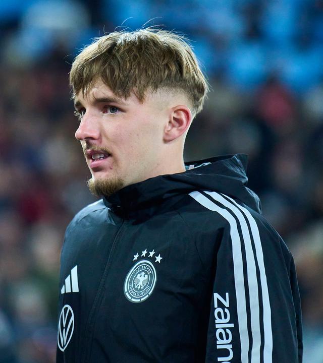 Fußballer Lennart Karl im Freundschaftsspiel zwischen Deutschland und der Schweiz am 27.03.2026 in Basel, Schweiz.