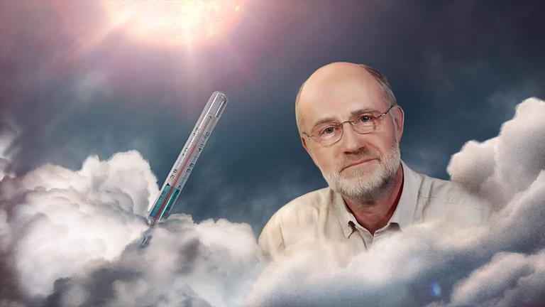 Grafik: Professor Harald Lesch neben einem Thermometer