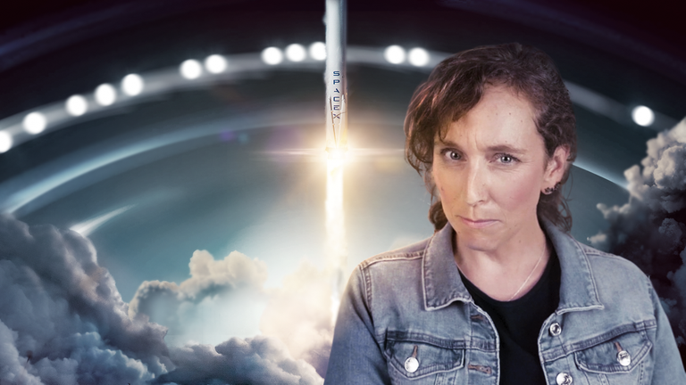 Grafik: Suzanna Randall neben Satellit