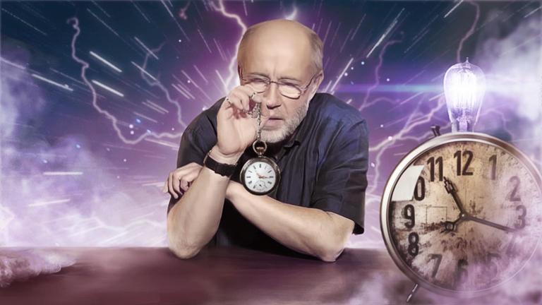 Grafik: Professor Harald Lesch mit Taschenuhr