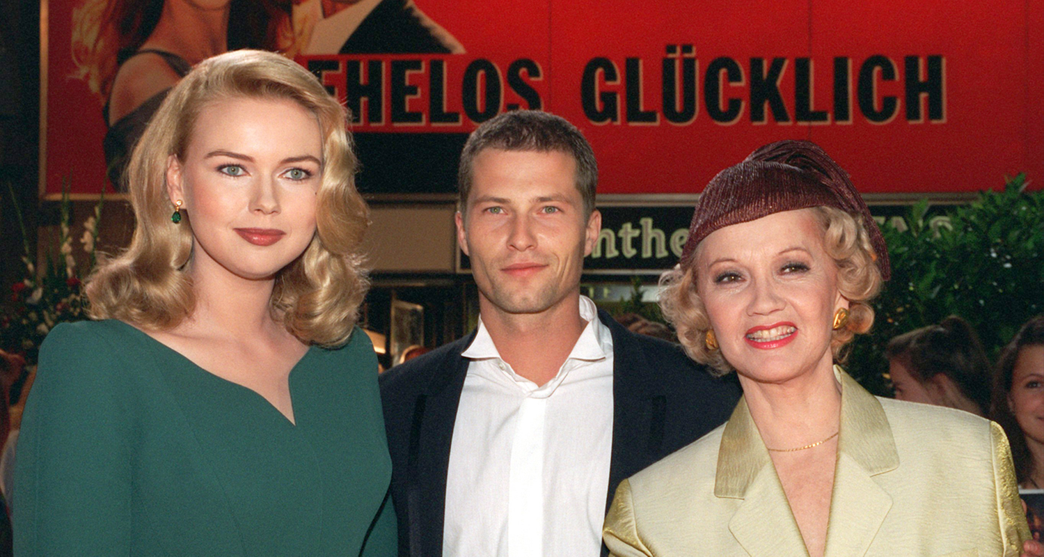 Veronica Ferres (l-r), Til Schweiger und Liselotte Pulver am Rande der Dreharbeiten für den Film "Das Superweib"