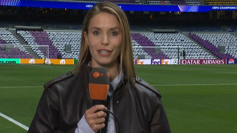 ZDF-Sportreporterin Lili Engels im Bernabeu-Stadion in Madrid