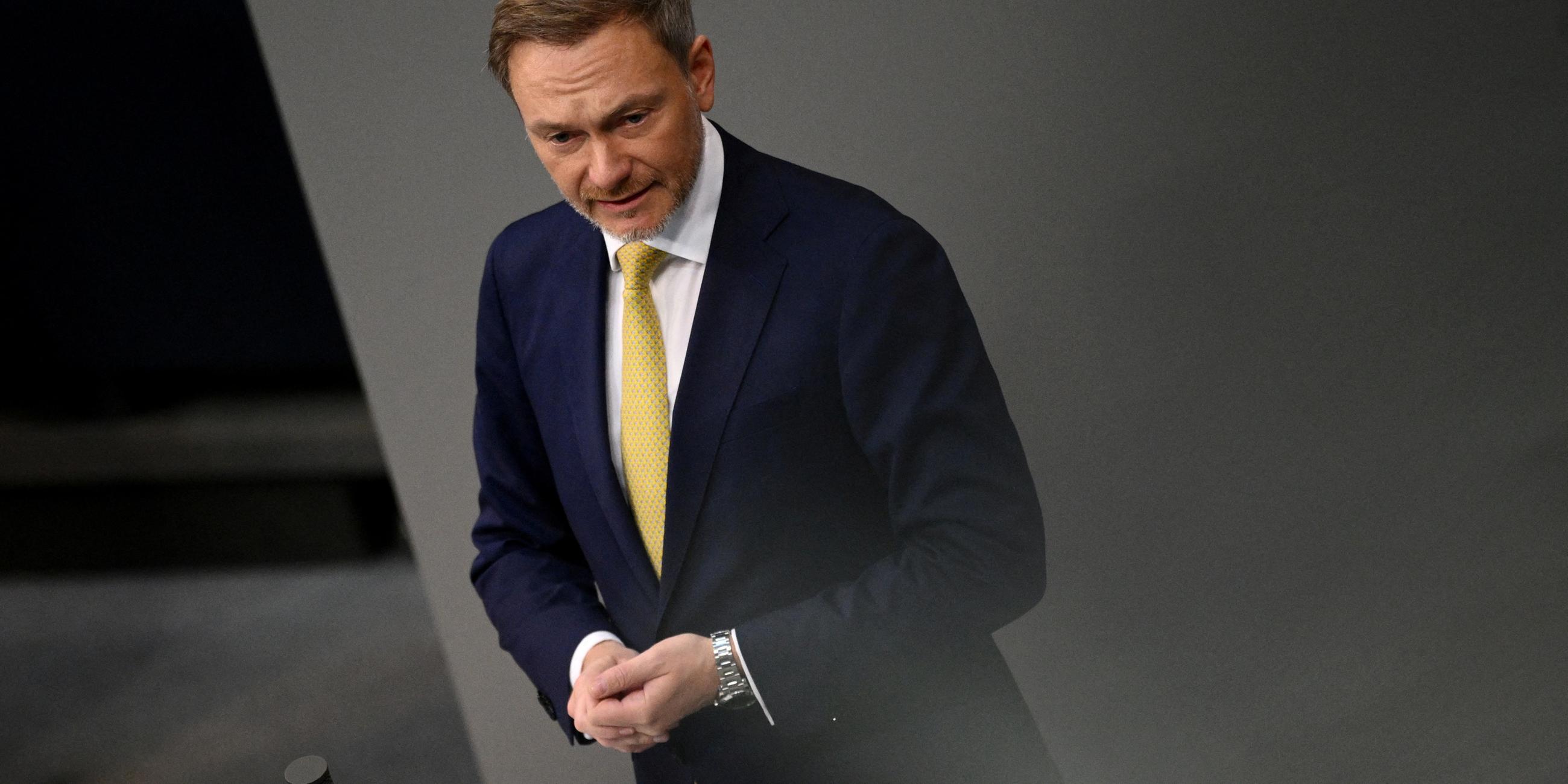 Finanzminister Christian Lindner während einer Rede im Bundestag.