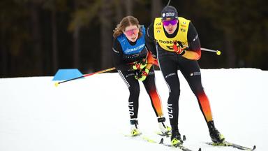 Deutschlands Linn Kazmaier und ihr Guide Florian Baumann in Aktion beim Wettkampf in Toblach am 12.02.2025.